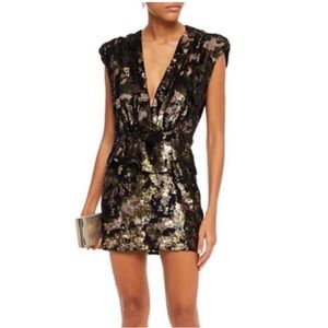 IRO Black and Gold Sequin Mini Dress